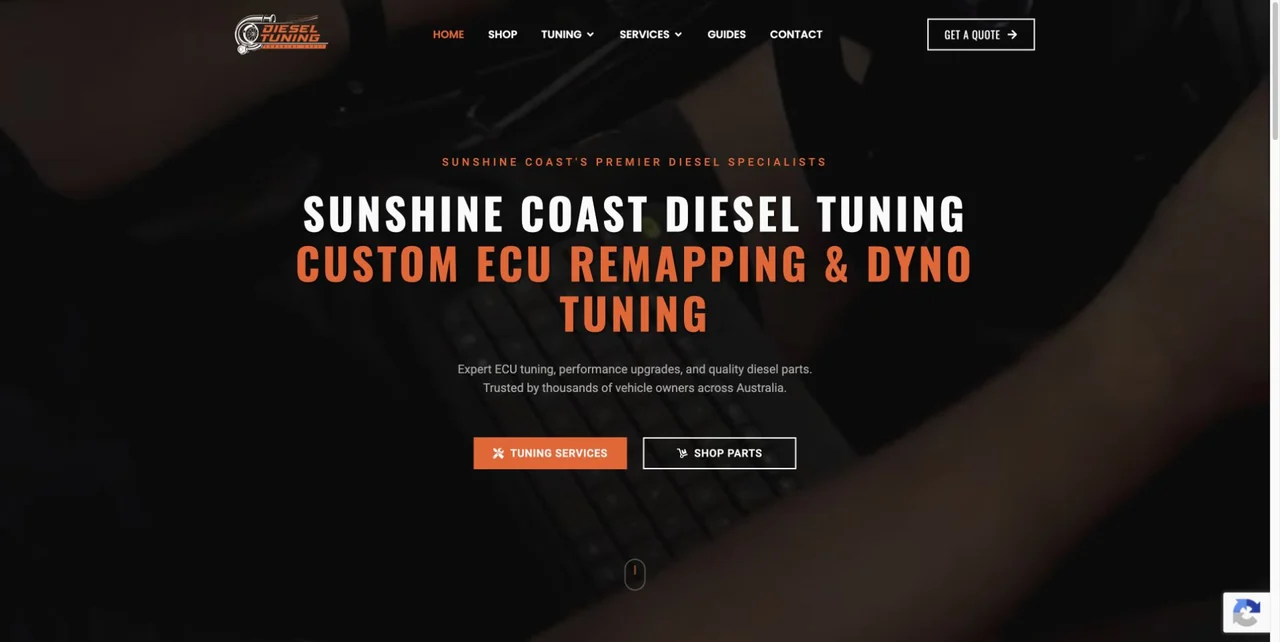The live homepage introduces tuning services and provides a separate route into the parts catalogue.
